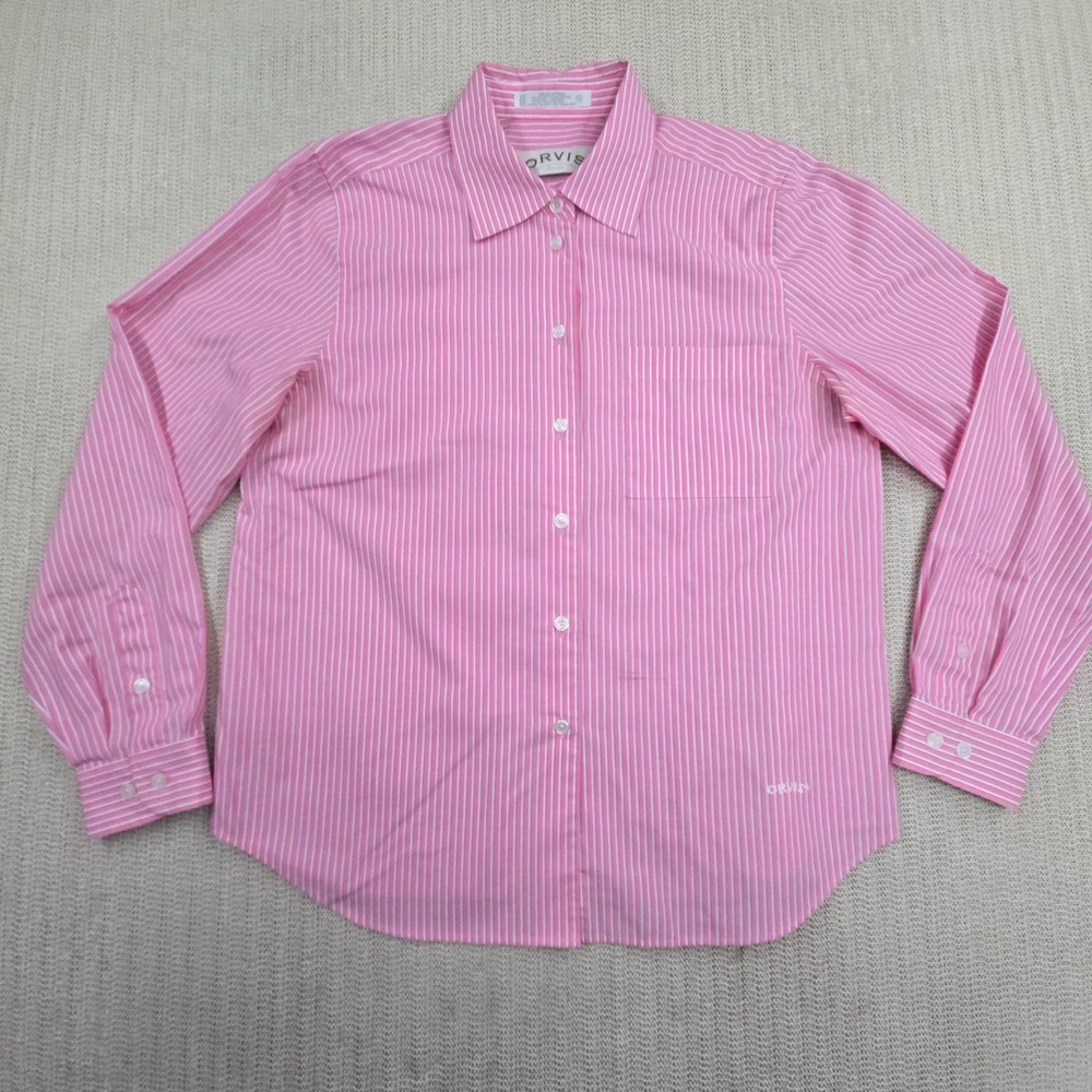 Orvis Shirt Womens 10‎ Pink Stripe Wrinkle Free Button Up Long Sleeve Top Blouse